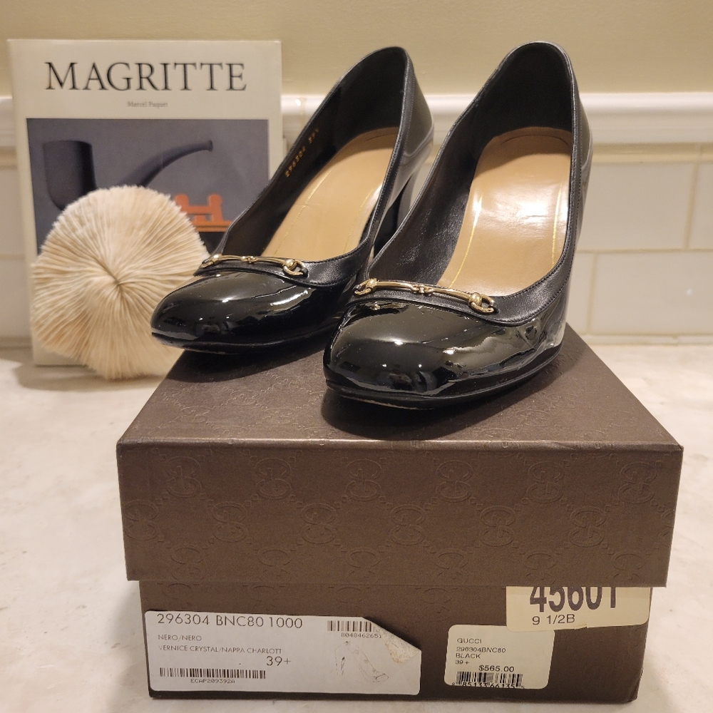 Gucci Black Patent Leather Horsebit Pumps
